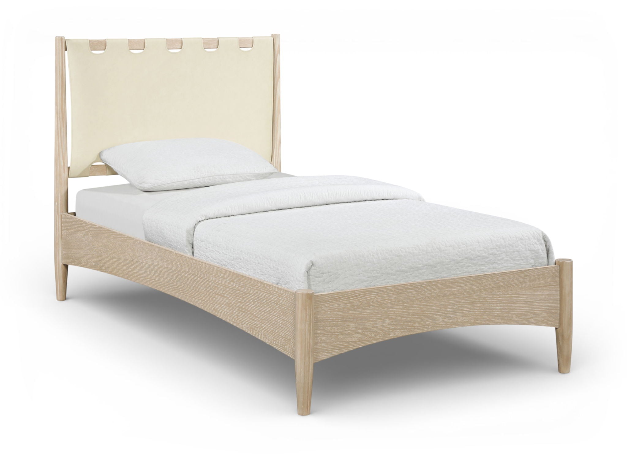 Santos - Vegan Leather Headboard And Wood Bed - Waxed Natural Frame - Urban Living Furniture (Los Angeles, CA)
