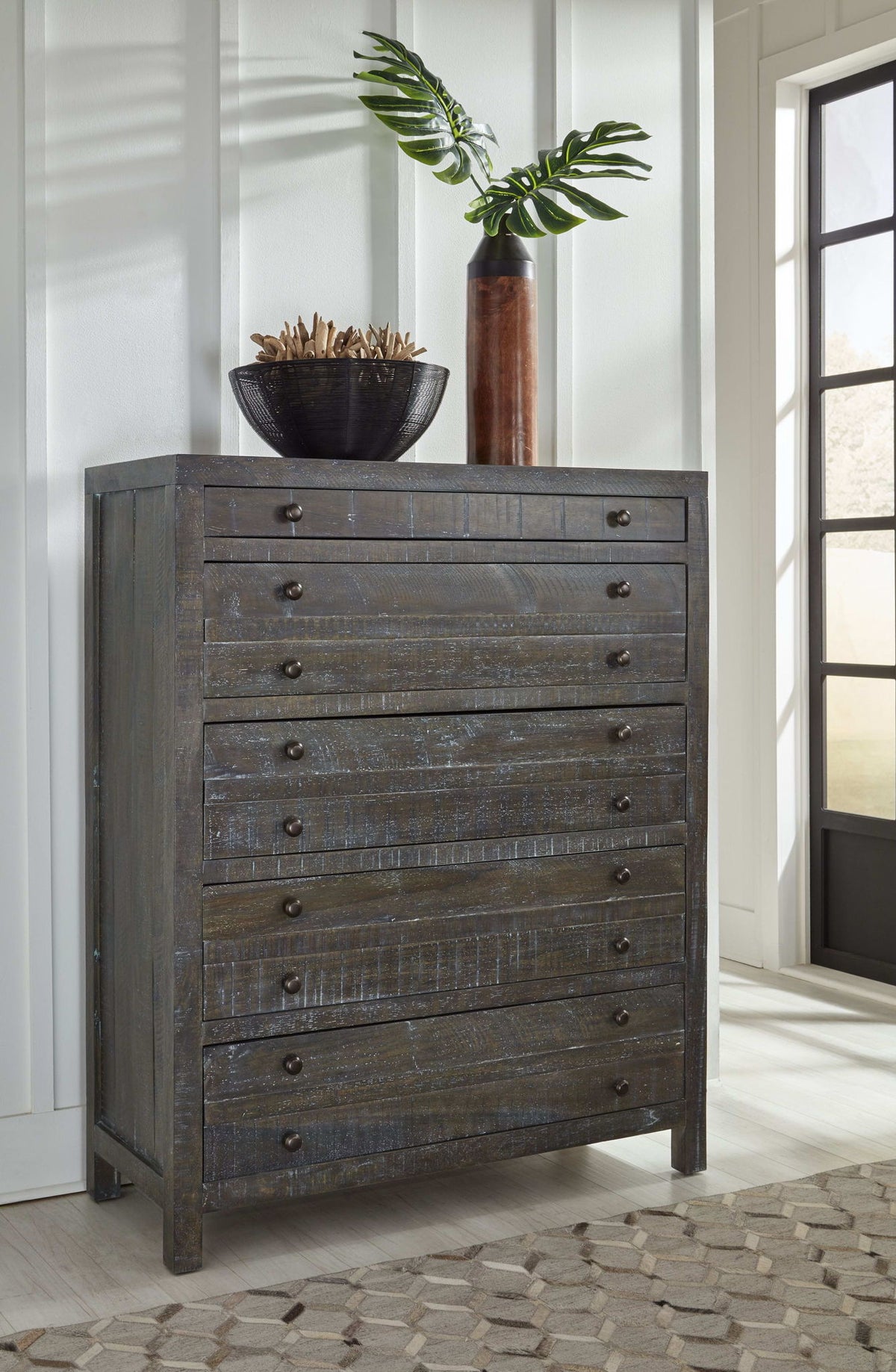 Townsend - Solid Wood Five Drawer Chest - Gunmetal (2024)