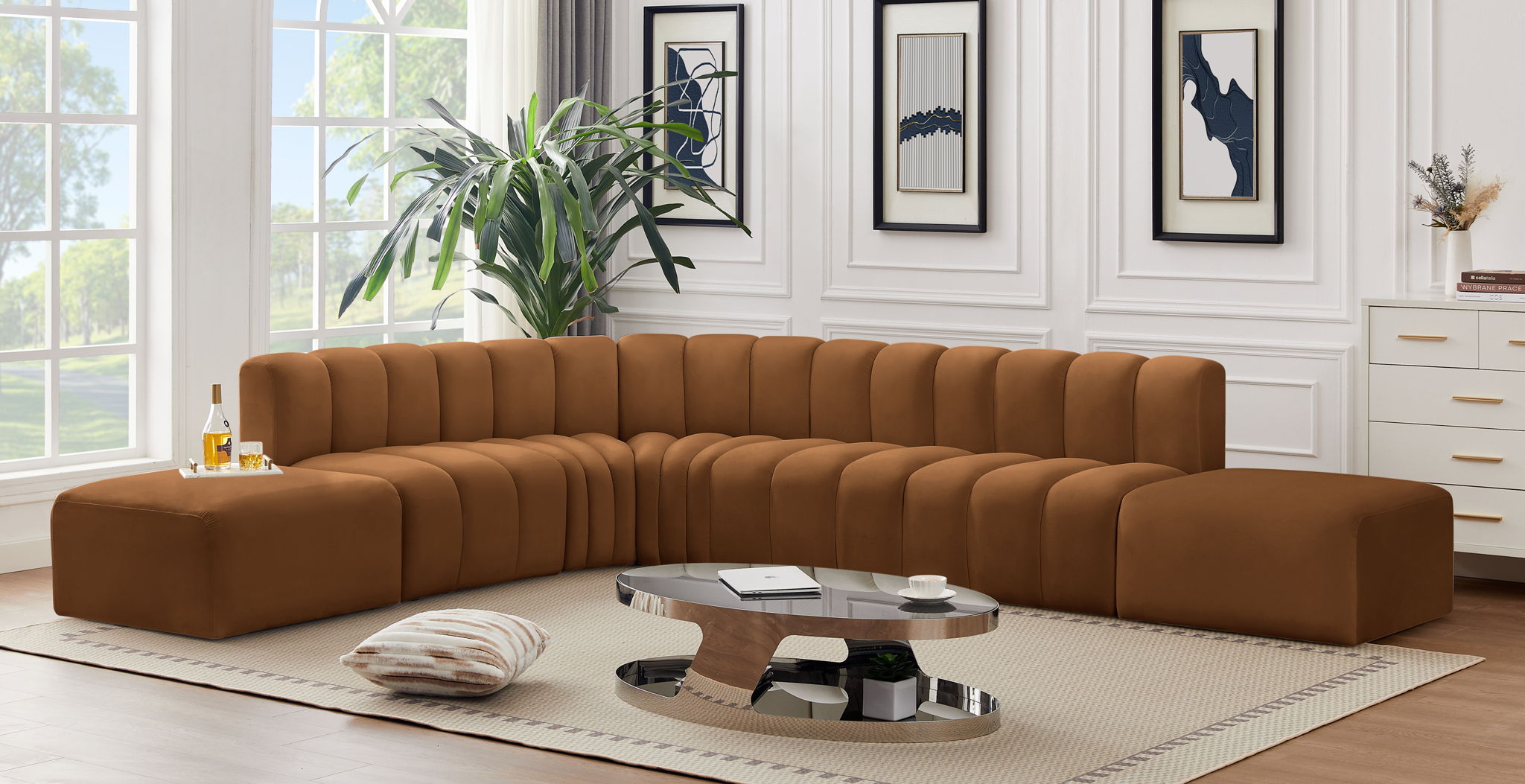 Arc - Velvet 7 Piece Corner Modular Sofa - Saddle - Urban Living Furniture (Los Angeles, CA)