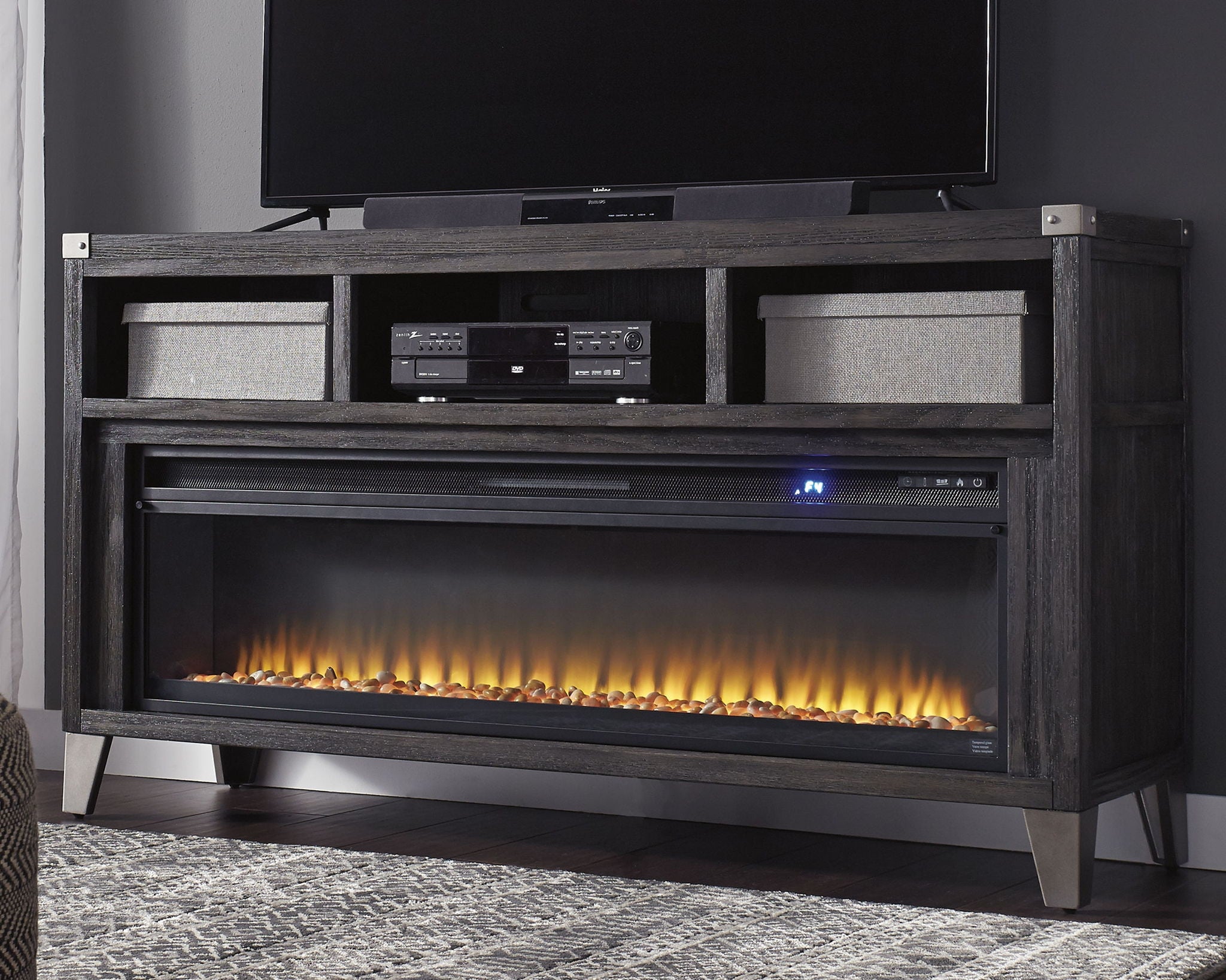 Todoe - 2 Pc. - 65" TV Stand With Wide Fireplace Insert - Gray - Urban Living Furniture (Los Angeles, CA)