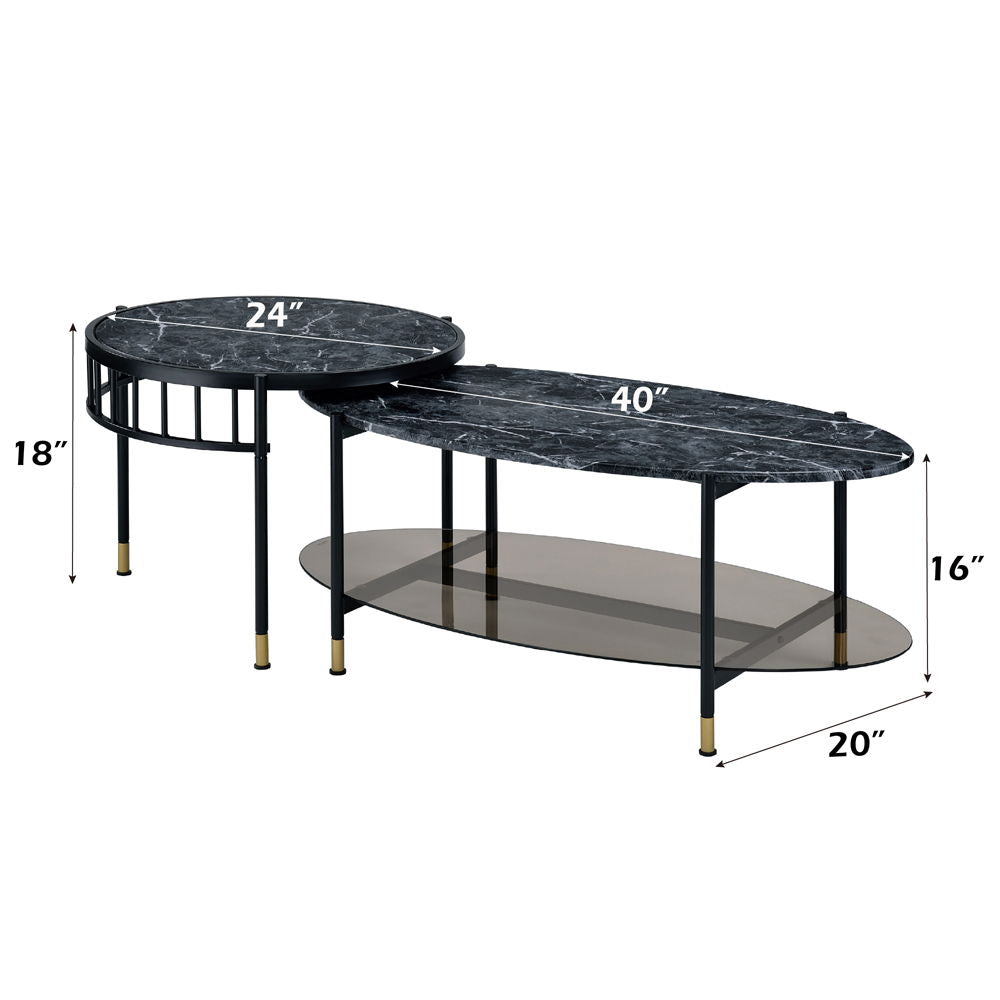 Silas - Nesting Coffee Table Set - Faux Marble Top & Black - Urban Living Furniture (Los Angeles, CA)