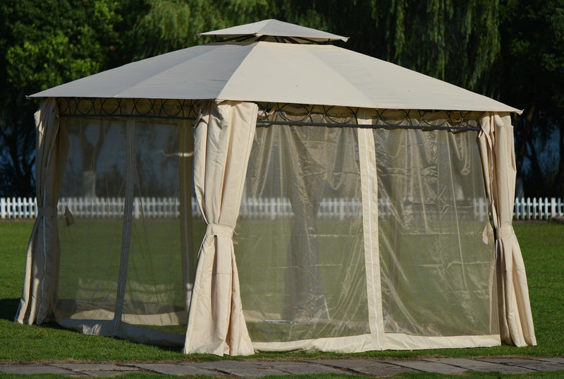 Quality Double Tiered Grill Canopy, Outdoor BBQ Gazebo Tent with UV Protection, Beige image