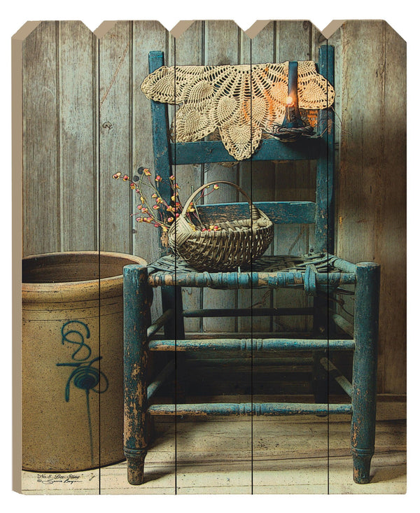 "This Old Chair" By Artisan Susie Boyer, Printed on Wooden Picket Fence Wall Art image