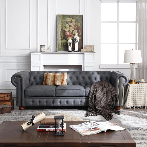 Classic Chesterfield Sofa Dark Grey Faux Leather image