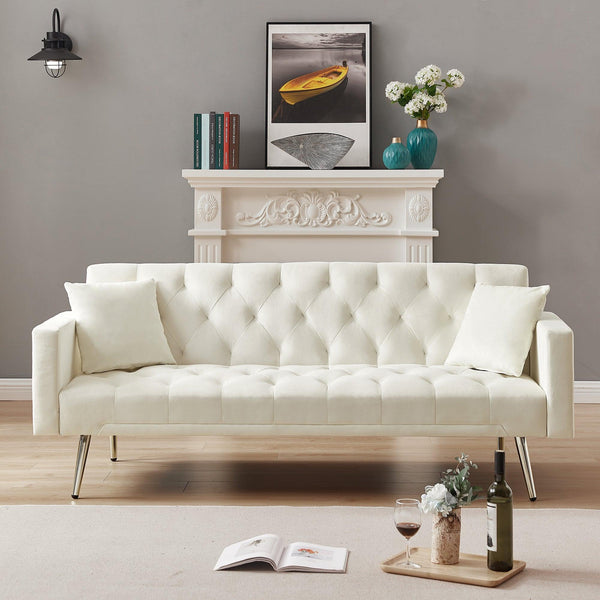 Cream White Convertible Folding Futon Sofa Bed , Sleeper Sofa Couch for Compact Living Space. image