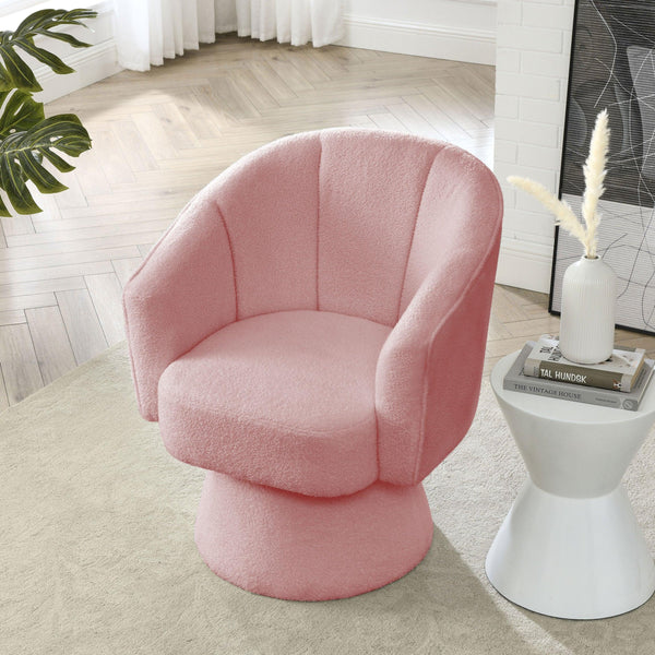 29 "W PetalModern Contemporary Accent Lounge Swivel Chair with Deep Channel Tufting and Base，teddy fabric image
