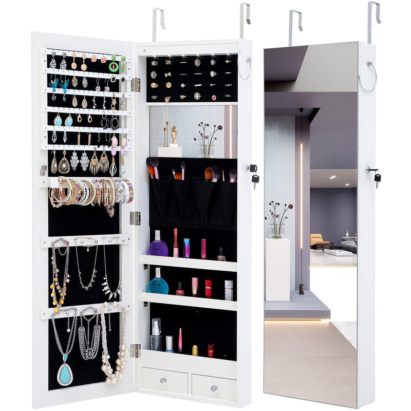 Fashion Simple JewelryStorage Mirror Cabinet With LED Lights Can Be Hung On The Door Or Wall image