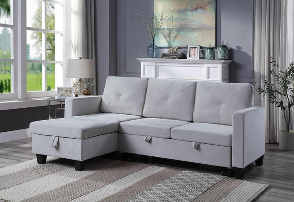 Nova Light Gray Velvet Reversible Sleeper Sectional Sofa withStorage Chaise image