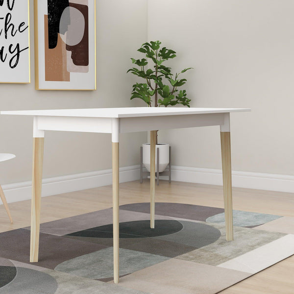 Modern Dining Table 47 Inch Kitchen Table Rectangular Top with Solid Wood Leg-White image