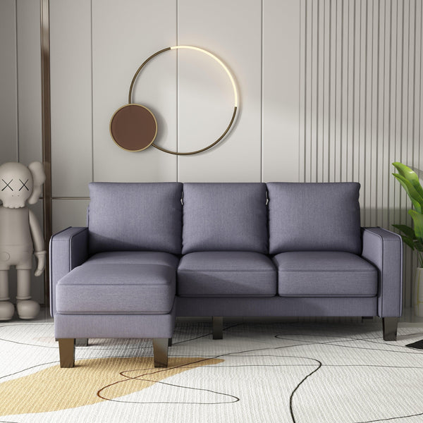 Modern Living Room Furniture L Shape Sofa with Ottoman in Dark Grey Fabric image