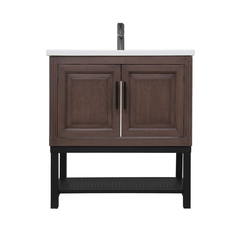 Modern Freestanding Bathroom Vanity With Ceramic Sink, Hot And Cold Faucet, Storage Cabinet & Open Shelf