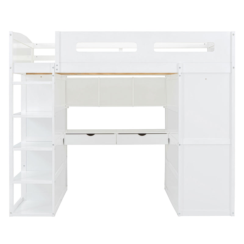 Loft Bed With Desk, Wardrobes, 4 Drawers And 4 Shelves