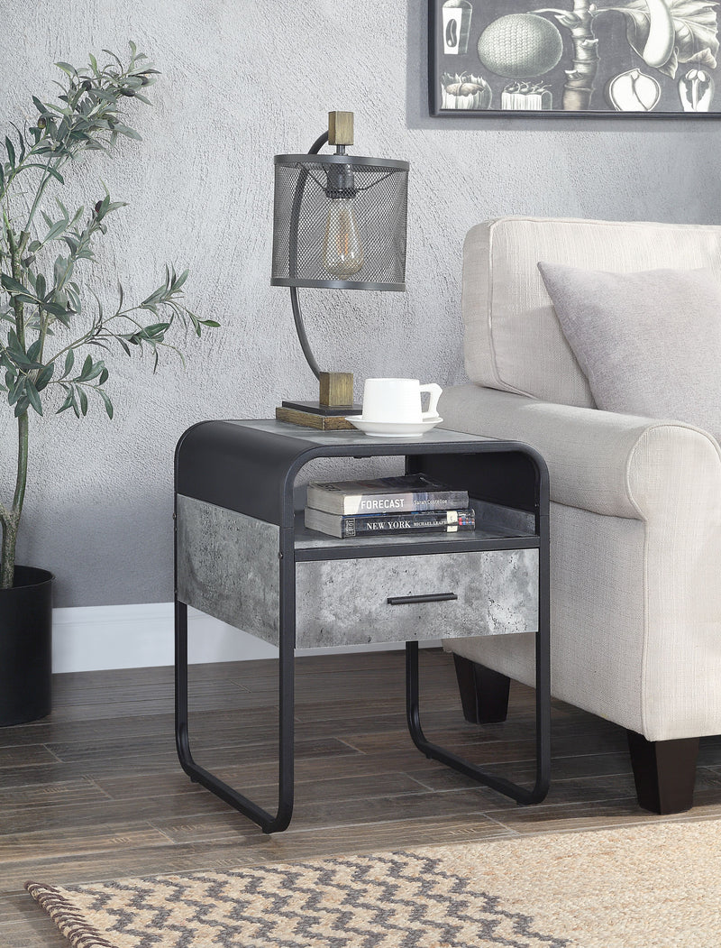 Raziela - End Table With Drawer - Concrete Gray / Black - Urban Living Furniture (Los Angeles, CA)