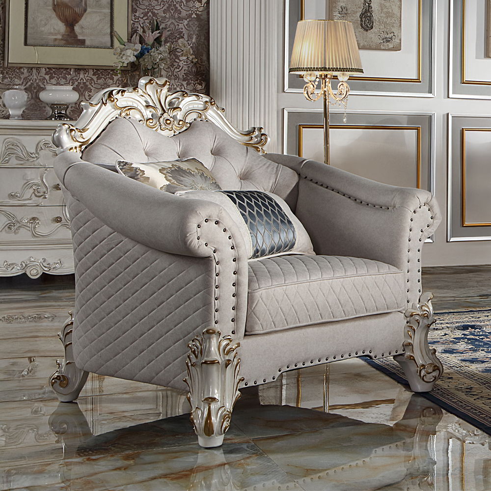 Vendome II - Chair With 2 Pillows - Two Tone Ivory Fabric & Antique Pearl - Urban Living Furniture (Los Angeles, CA)
