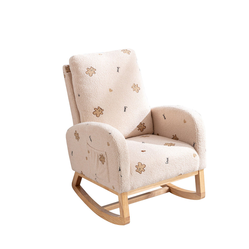 Modern Accent Rocker Armchair With Side Pocket, Upholstered High Back
