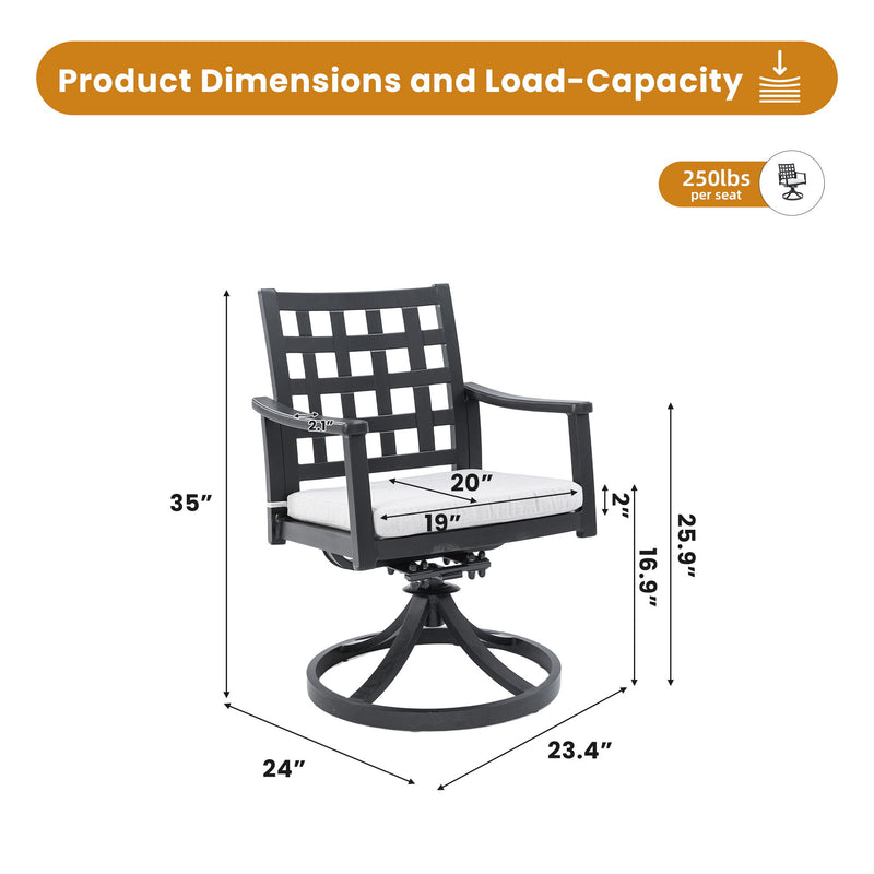 Modern Classic Outdoor Dining Swivel Rockers With Sunbrella Cushion, Lattice Design, Weather Resistant Frame (Set of 2) - Ember Black