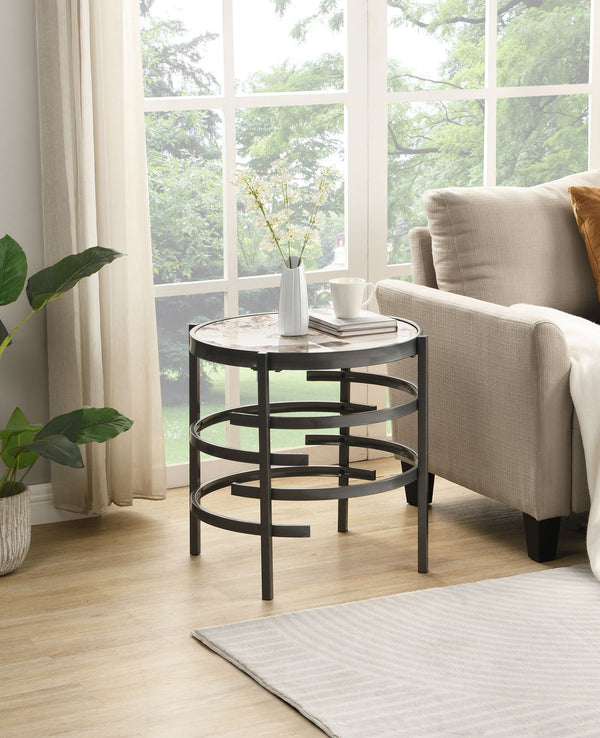 Round Table With Sintered Stone Top And Sturdy Metal Frame