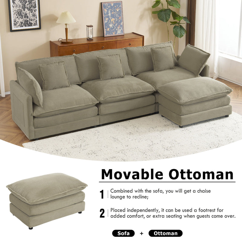 Modern Modular Sectional Sofa With Side Storage Pockets For Living Room
