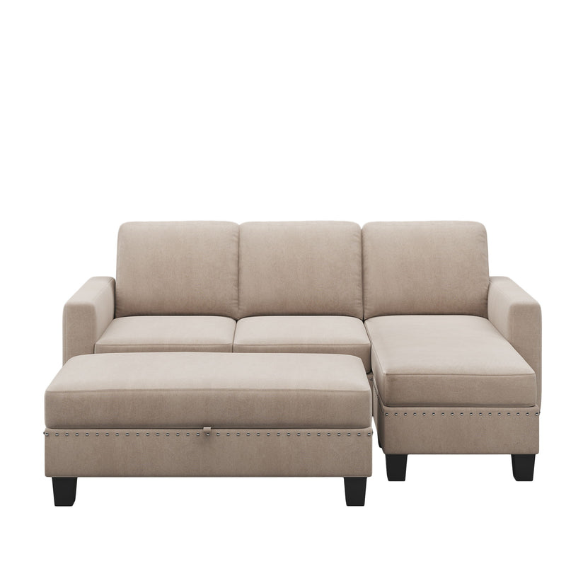 Reversible Sectional Couch With Storage Ottoman L-Shaped Sofa, Sectional Sofa With Chaise, Nailheaded Textured Fabric 3 Pieces Sofa Set - Warm Gray - Urban Living Furniture (Los Angeles, CA)