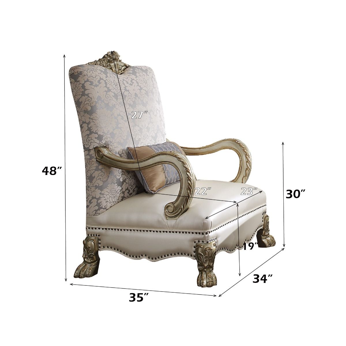 Dresden II - Chair With Pillow - Pearl Synthetic Leather /Fabric & Gold Patina - Urban Living Furniture (Los Angeles, CA)