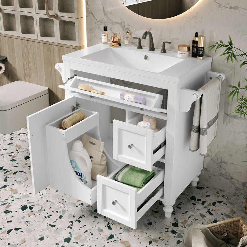 Bathroom Vanity With Top Sink, Modern Storage Cabinet With 2 Drawers And A Tip-Out Drawer