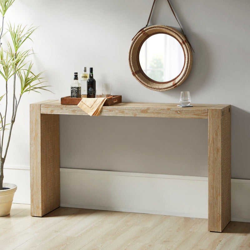 Modern Solid Wood Console Table With Distressed - Reclaimed Wheat