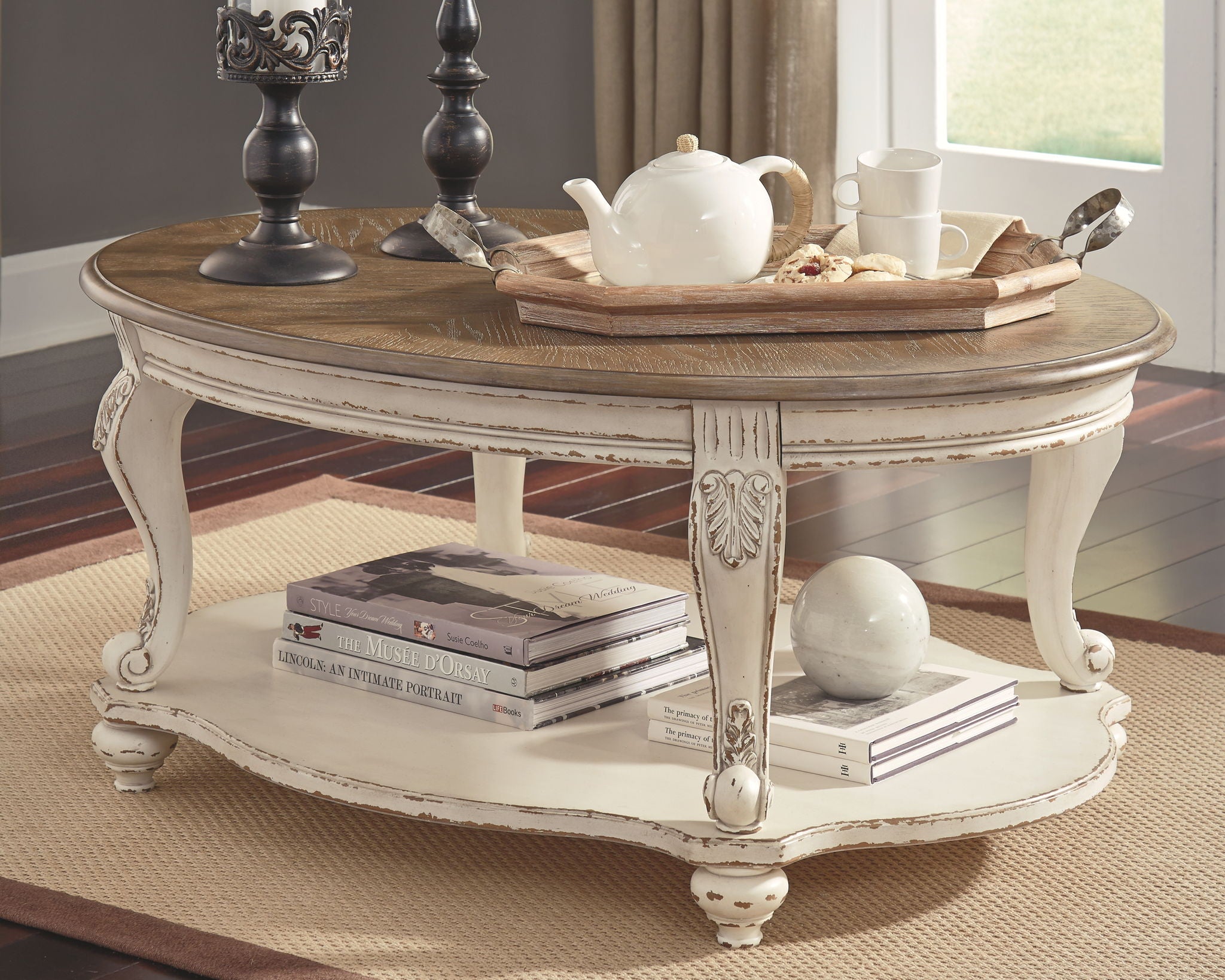 Realyn - White / Brown - Oval Cocktail Table - Urban Living Furniture (Los Angeles, CA)