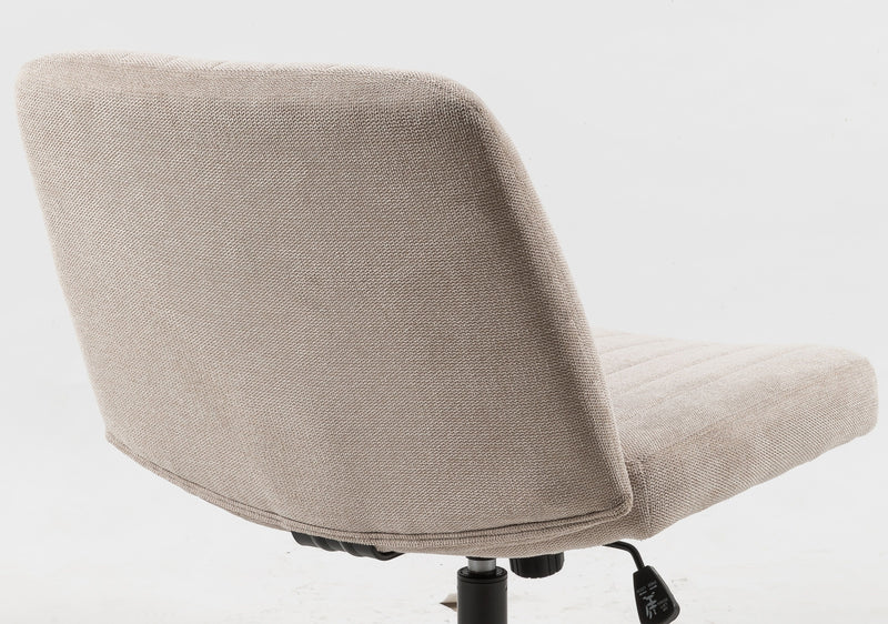 Cross Legged Office Chair, Wide Comfty Desk Chair, Vanity Home Chair, Armless Computer Task Chair With Wheels, Swivel And Height Adjustable - Beige