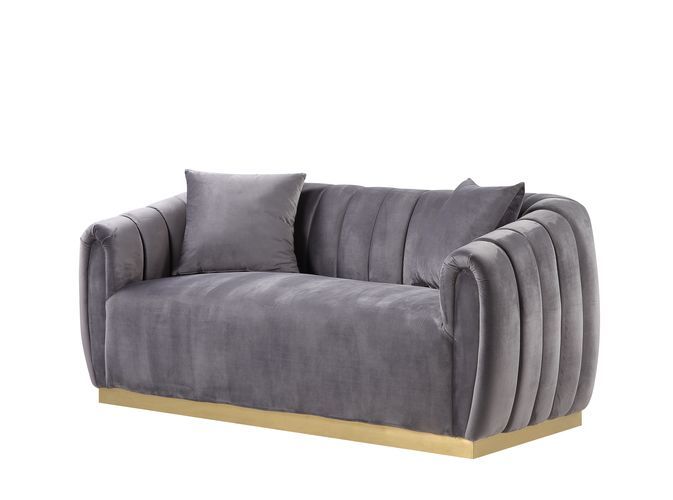 Elchanon - Loveseat - Gray Velvet & Gold Finish - Urban Living Furniture (Los Angeles, CA)