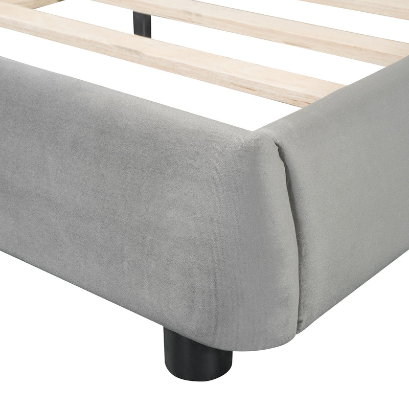 Upholstered Platform Bed Frame And Stylish Curve Shaped Design