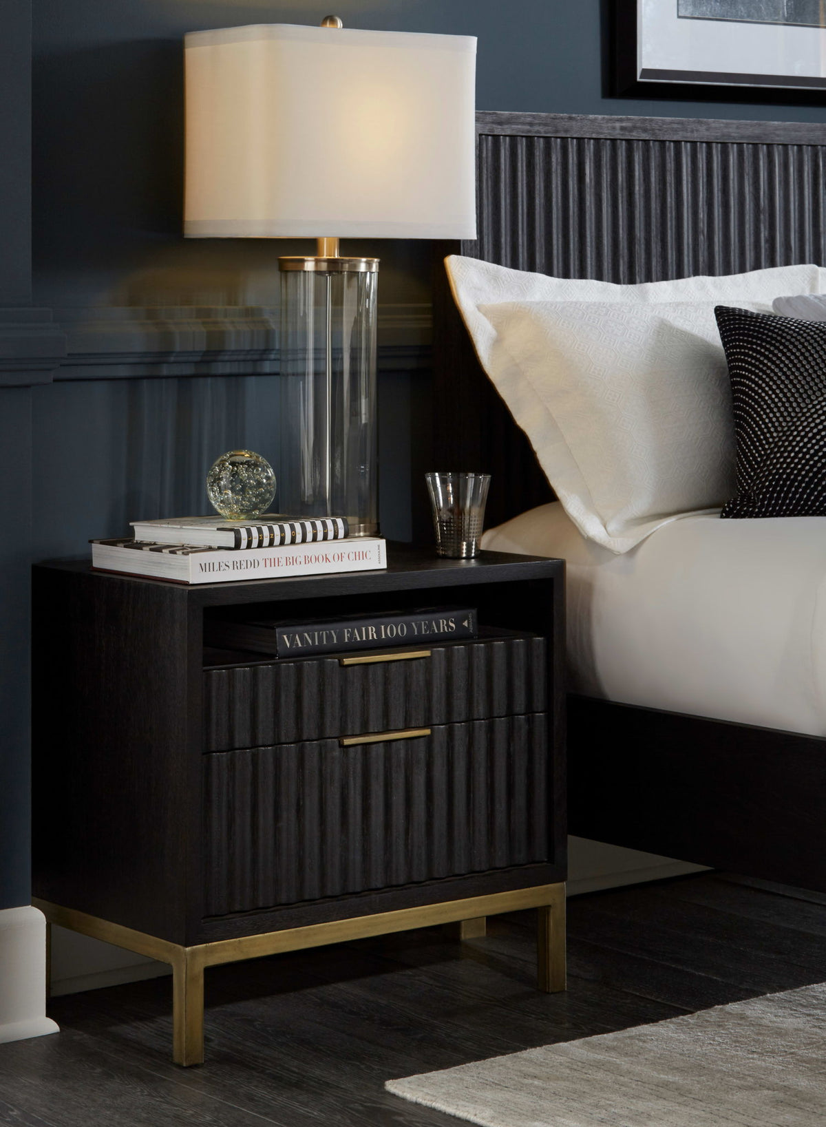 Kentfield - Solid Wood Two Drawer Nightstand - Black Drifted Oak