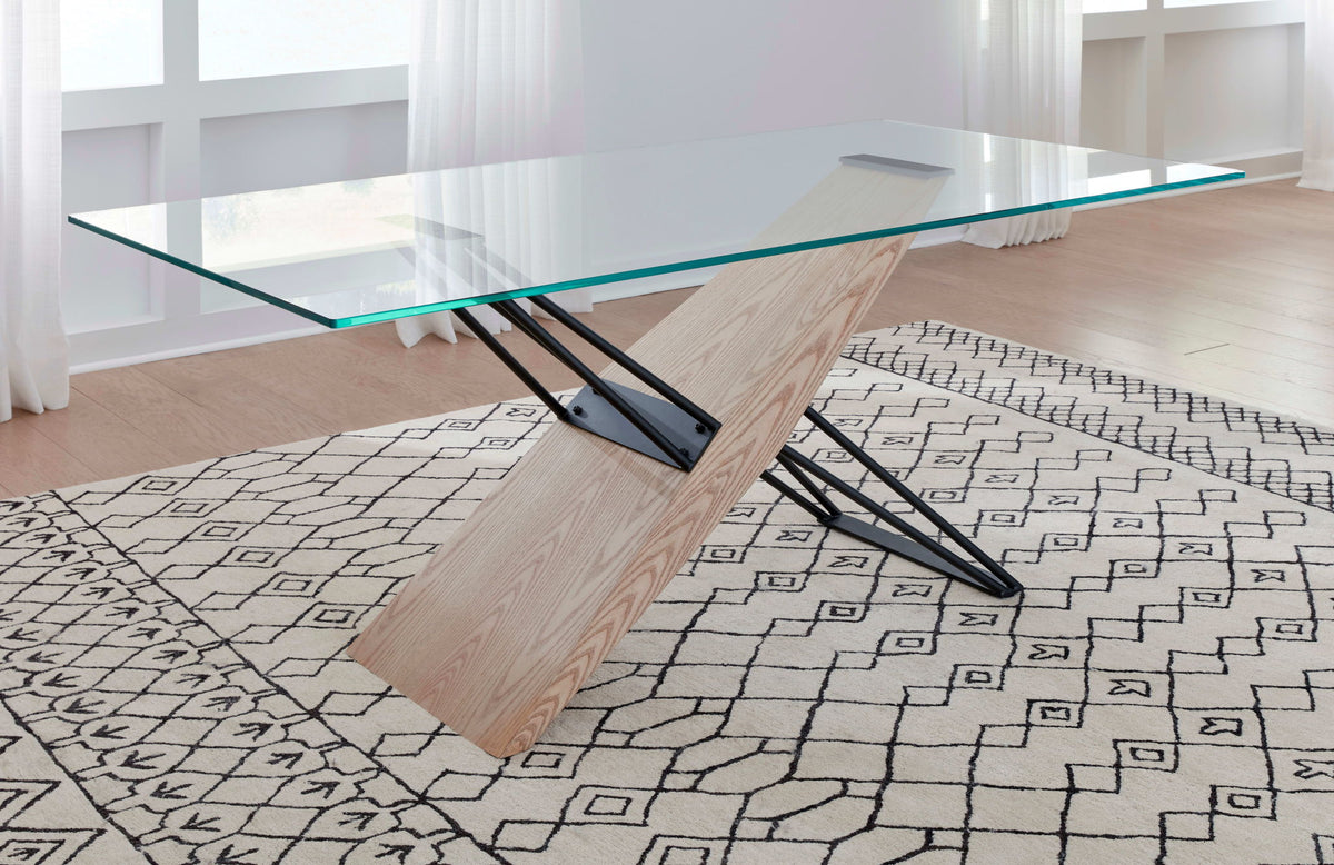 Aere - Glass, Wood And Metal Rectangular Dining Table - Natural Ash And Black