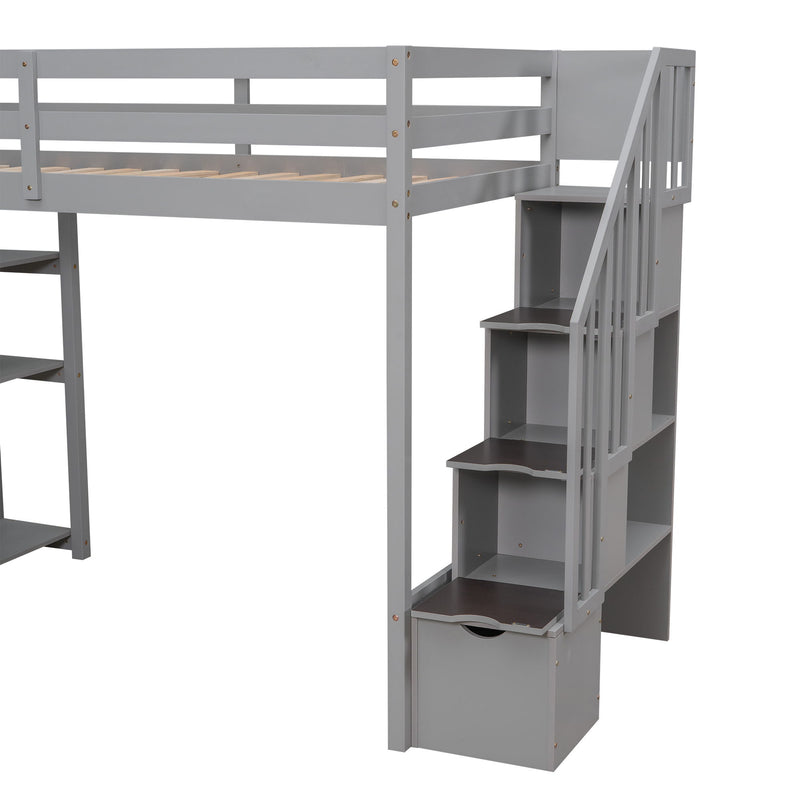 Loft Bed With Storage Drawers And Stairs With Shelves