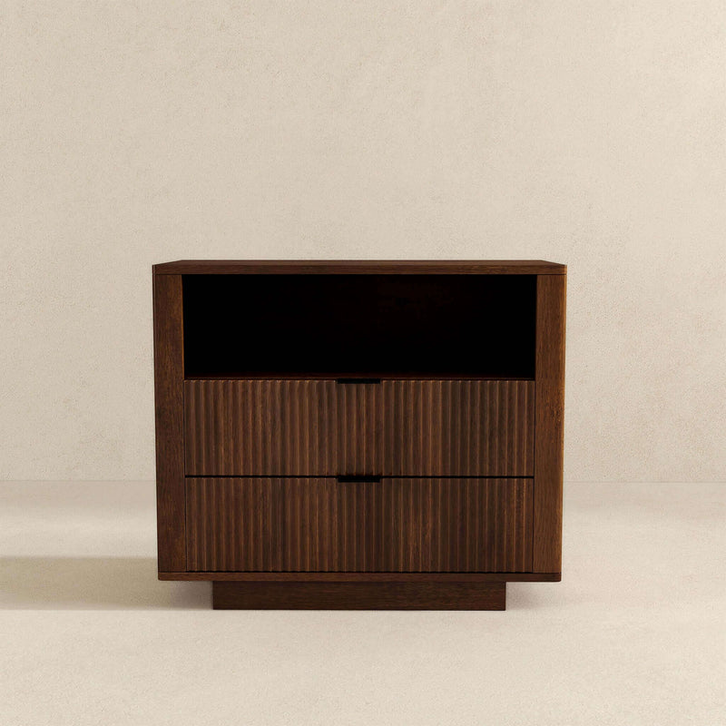 Lola - Mid-Century Modern Nightstand 2 Drawer Bed Side Table - Dark Brown