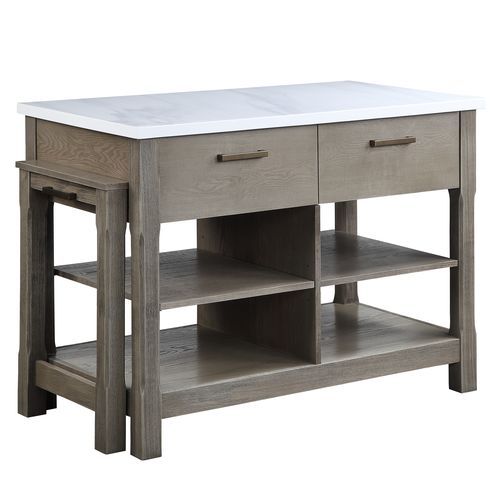 Feivel - Kitchen Island With Pull Out Table - Marble Top & Rustic Oak - Urban Living Furniture (Los Angeles, CA)