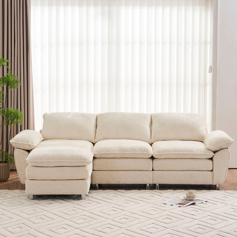 Modern Deep 3 Seat Sofa Couch With Ottoman, Comfy Upholstered Furniture