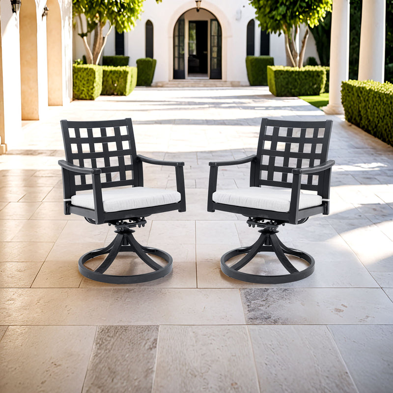 Modern Classic Outdoor Dining Swivel Rockers With Sunbrella Cushion, Lattice Design, Weather Resistant Frame (Set of 2) - Ember Black