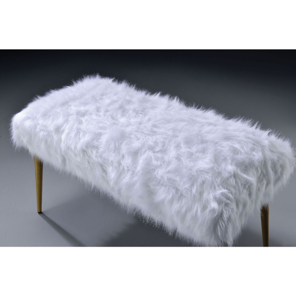 Bagley II - Bench - White Faux Fur & Gold - 20" - Urban Living Furniture (Los Angeles, CA)