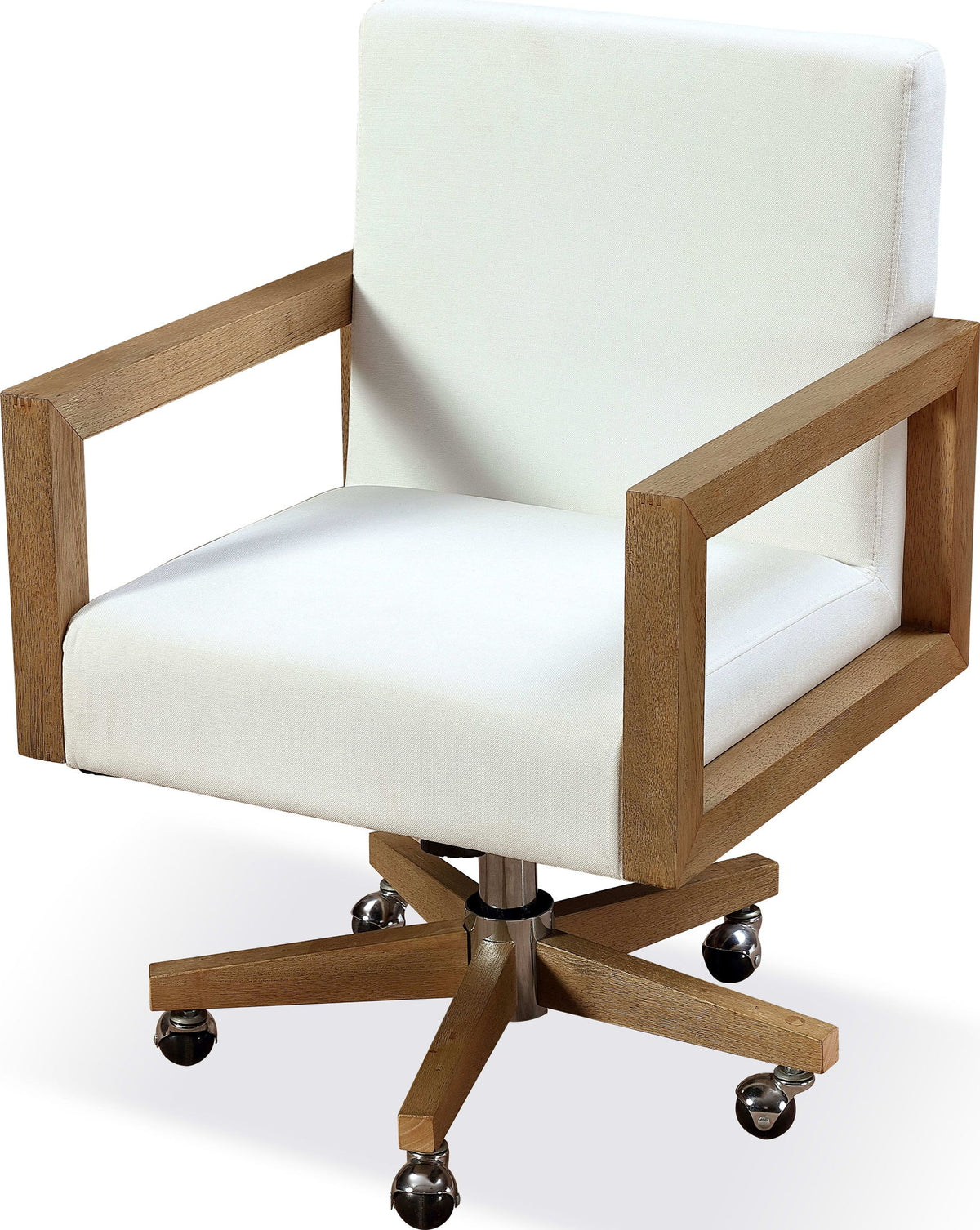 One - Wood Frame Home Office Chair - Solid Wood And White Canvas