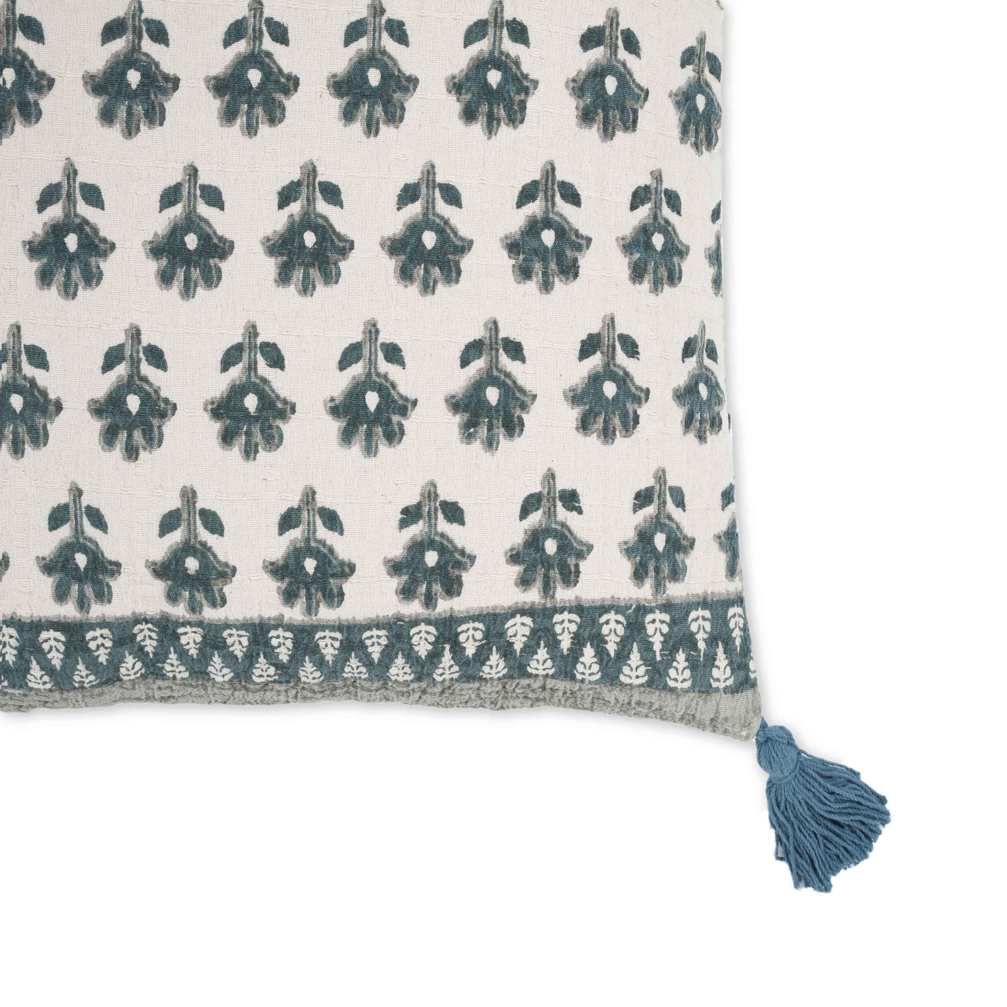 Blossom - Printed Cotton Tassel 20" Accent Cushion - Blue - Urban Living Furniture (Los Angeles, CA)