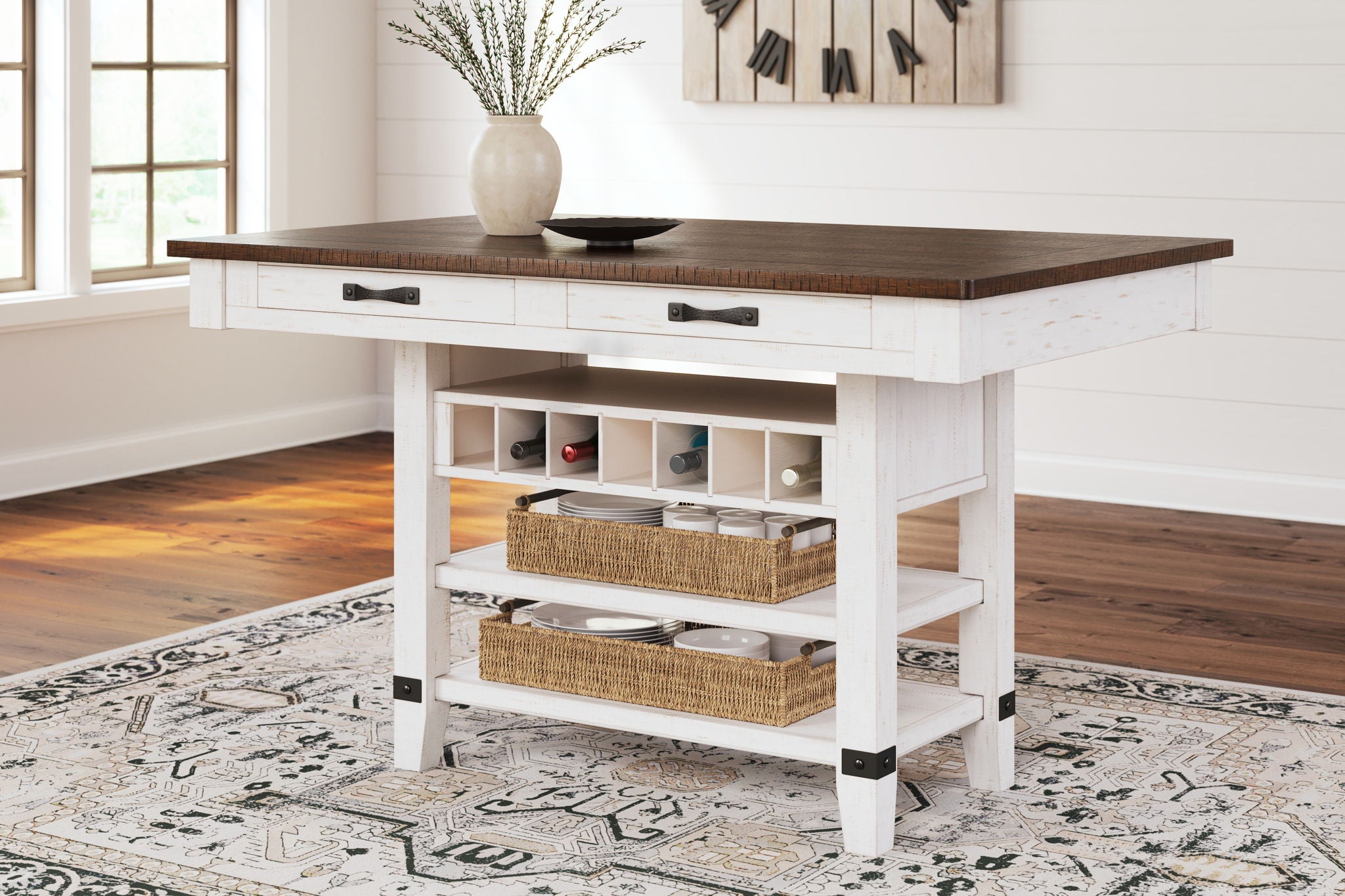 Valebeck - 5 Pc. - Counter Table With Wine Rack, 4 Swivel Stools - White / Brown - Urban Living Furniture (Los Angeles, CA)