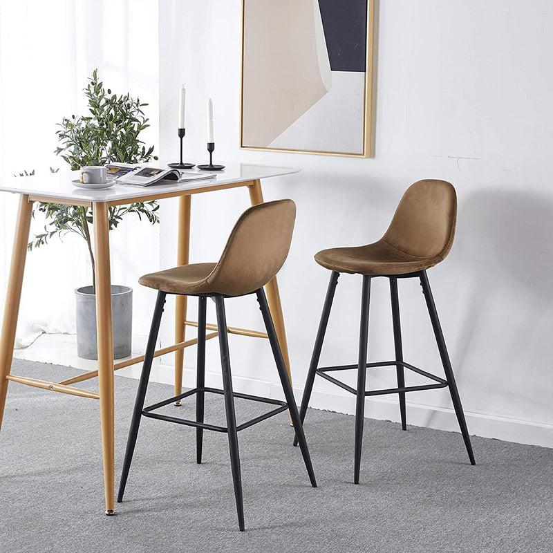 Velvet Barstool With Back (Set of 2)