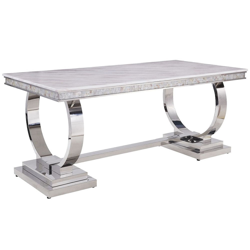 Zander - Dining Table - White Printed Faux Marble Top & Mirrored Silver - Urban Living Furniture (Los Angeles, CA)