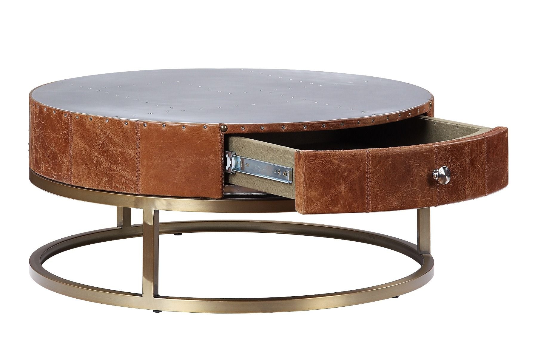 Tamas - 13" Coffee Table - Aluminum & Cocoa Top Grain Leather - Urban Living Furniture (Los Angeles, CA)