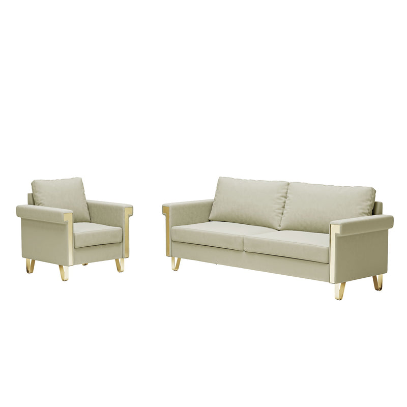 Luxury Velvet Sofa And Chair Set With Metal Accents