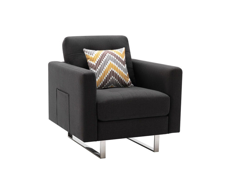 Victoria - Linen Fabric Armchair With Metal Legs, Side Pockets, And Pillow - Urban Living Furniture (Los Angeles, CA)