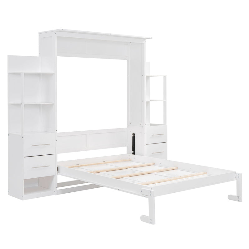 Murphy Wall Bed With LED Lights, Shelves And Drawers