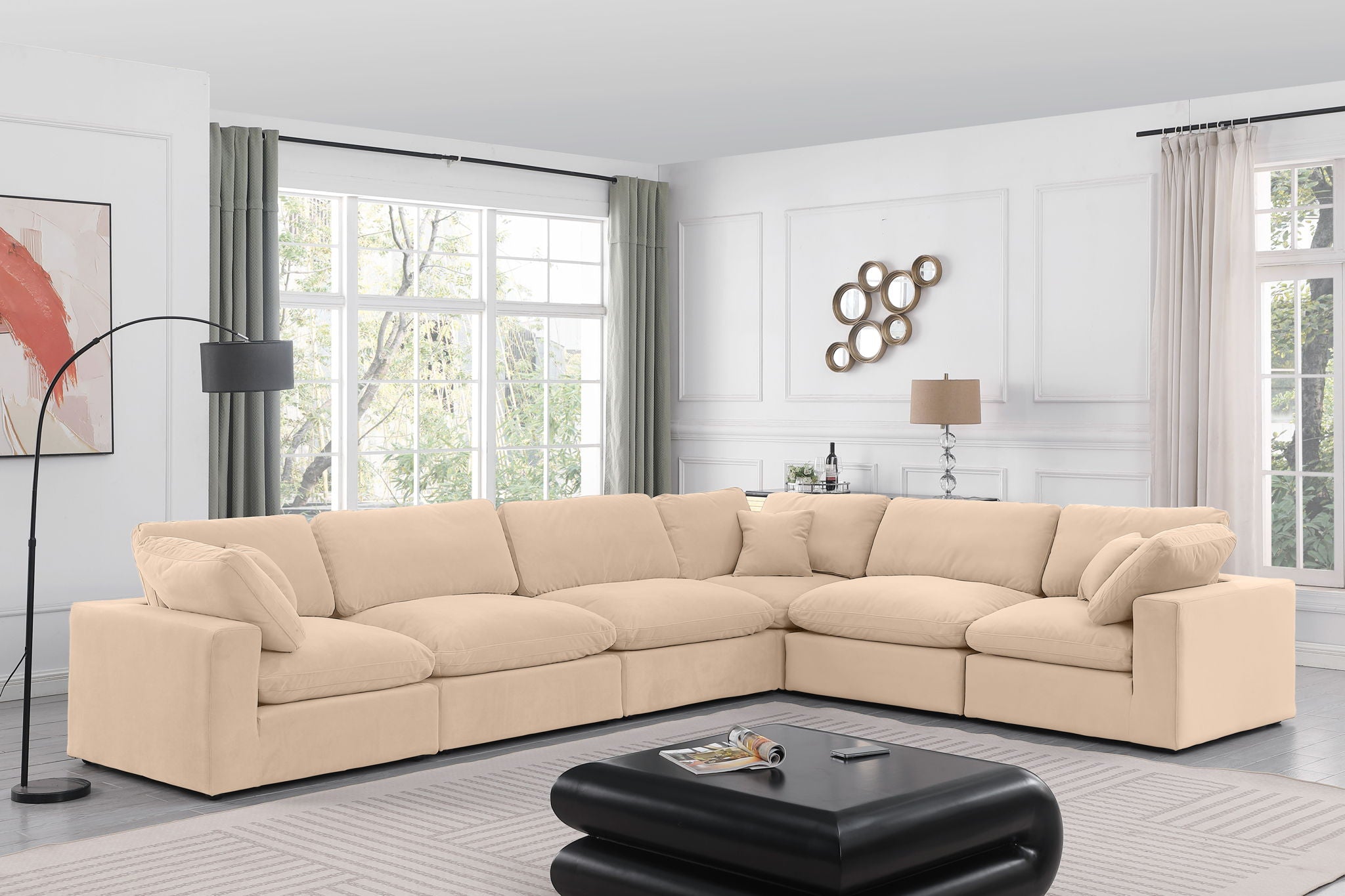 Comfy - 6 Piece Velvet Modular Corner Sectional