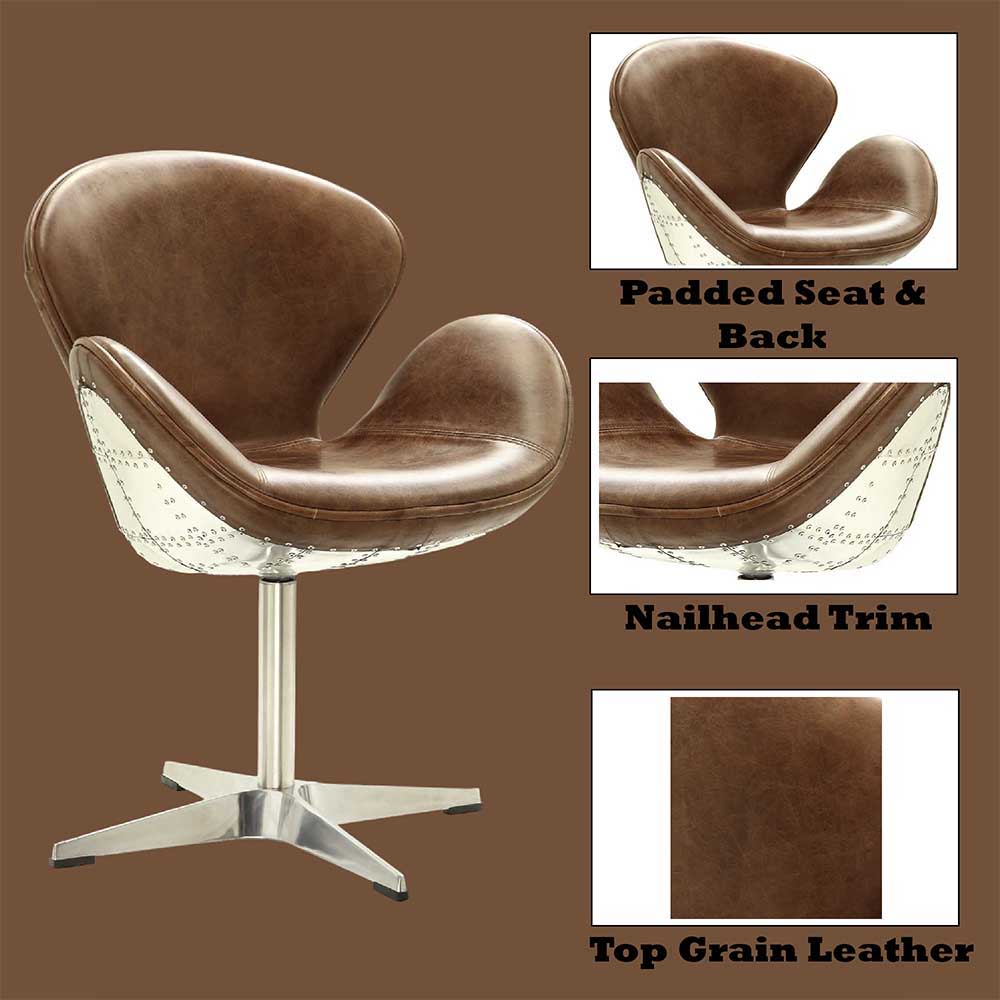 Brancaster - Accent Chair With Swivel - Retro Brown Top Grain Leather & Aluminum - Urban Living Furniture (Los Angeles, CA)