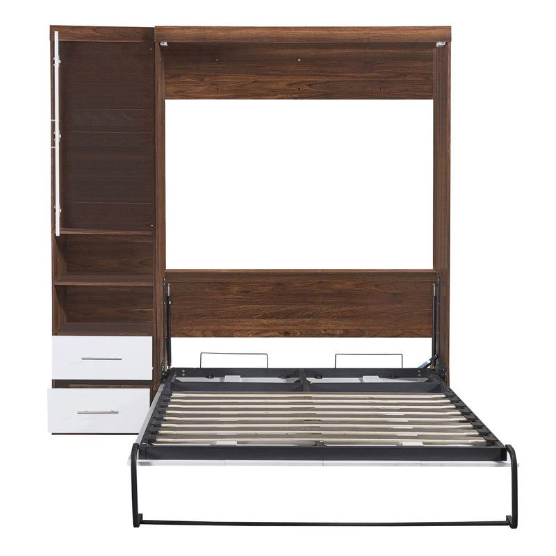 Full Size Murphy Wall Bed With Cabinet - White